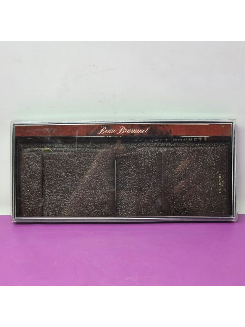 Vintage Beau Brummel Split Buffalo Hide Men’s Wallet Brown Bifold NOS In Case